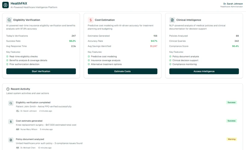 AI Cost Estimation showing reimbursement predictions and confidence intervals